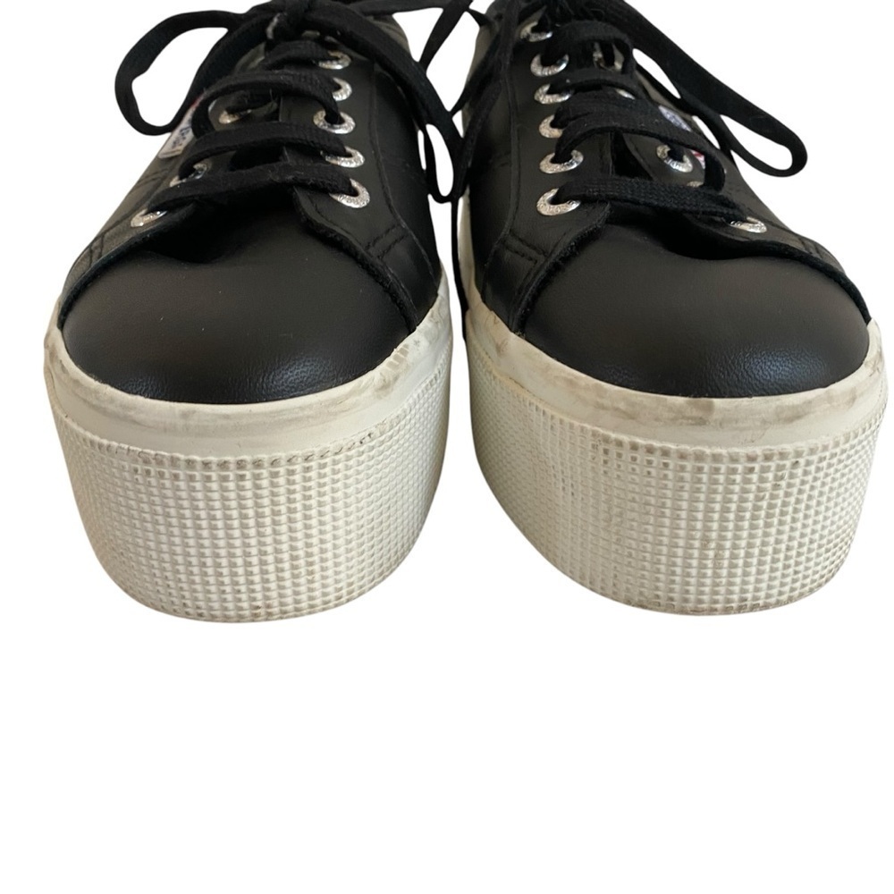Superga EUC 2790 Nappa Black Leather Platform Sneakers EU 37.5 SZ 6.5 - Picture 8 of 16